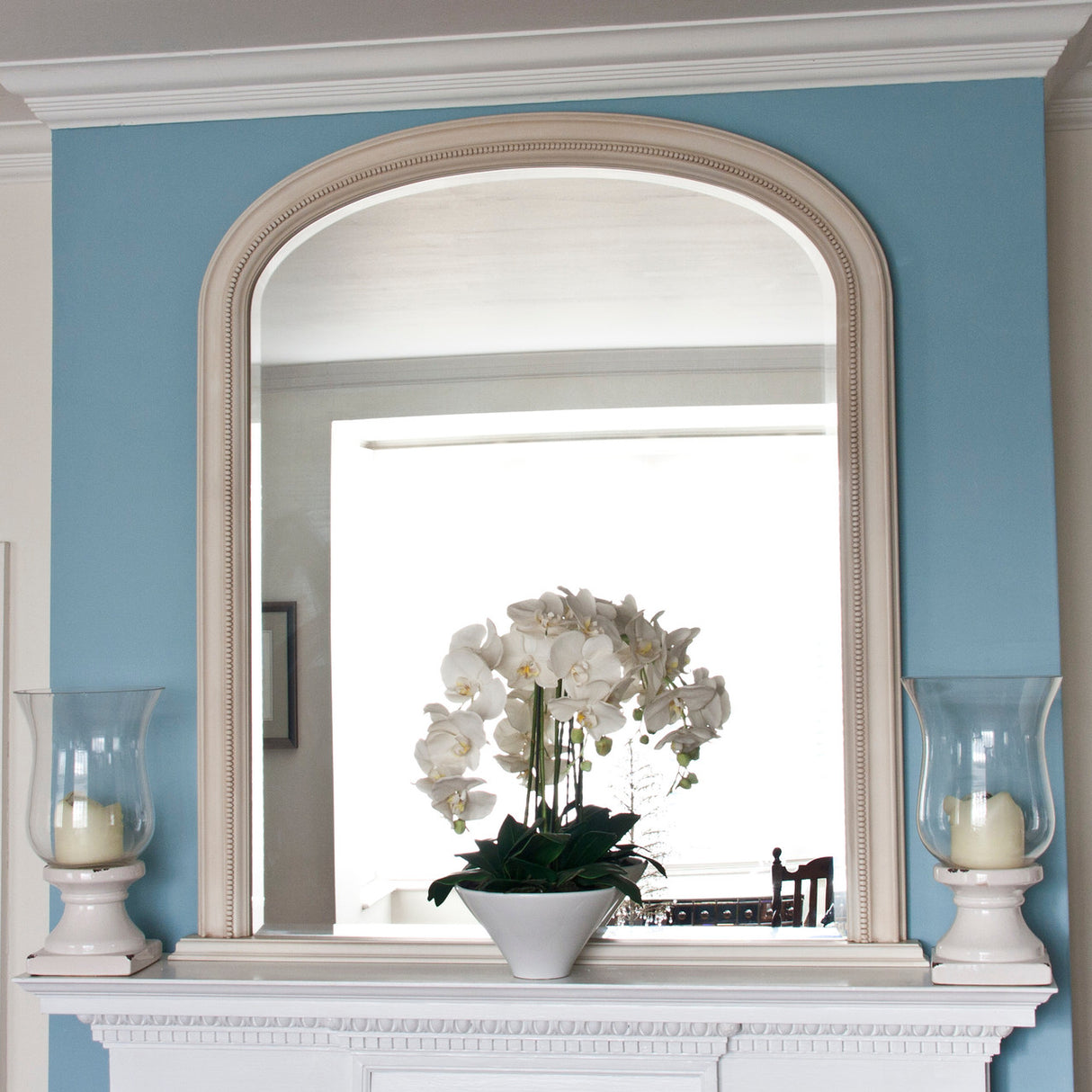 Image of Diana arched Ivory Overmantle Mirror