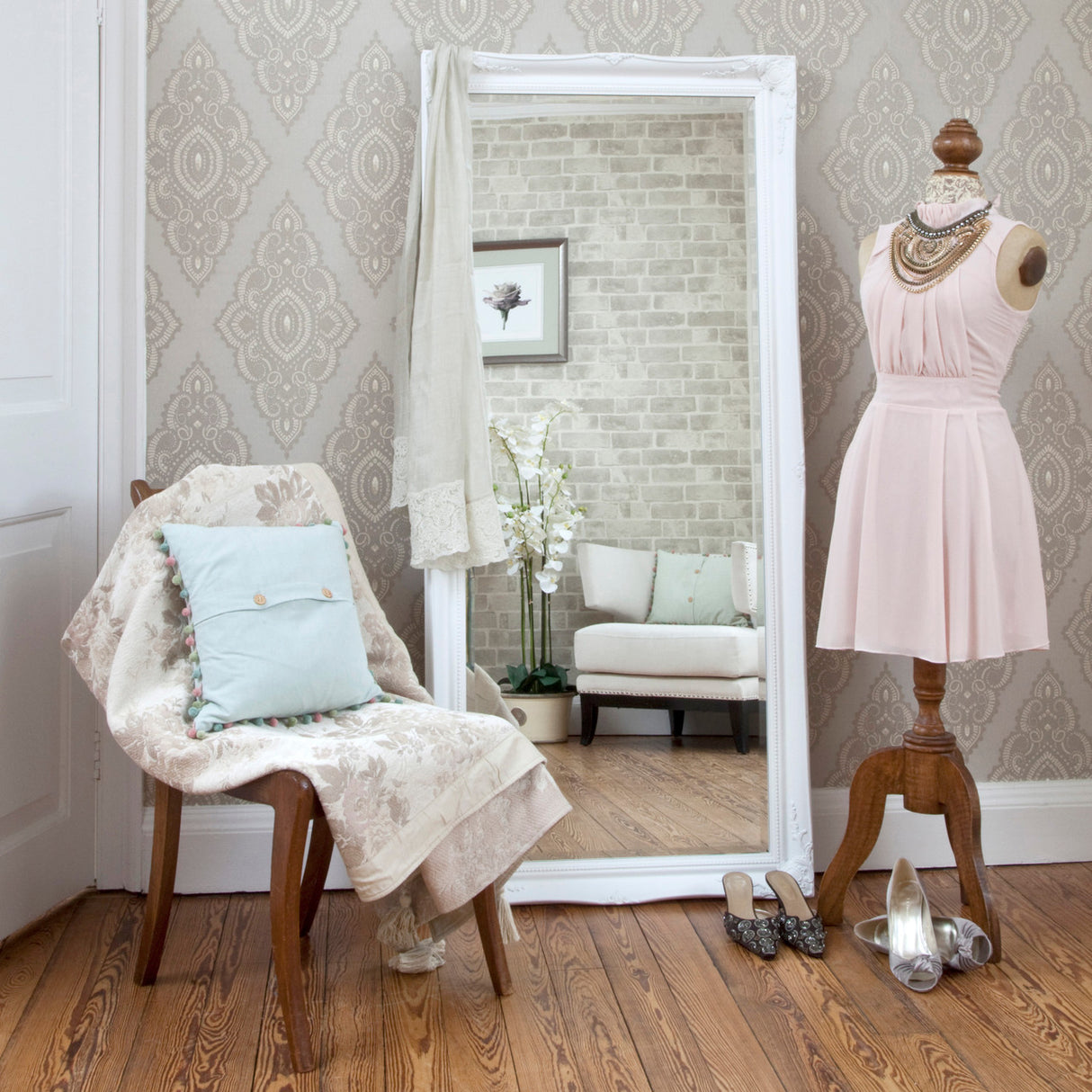 Image of Simple Classic French White Mirror