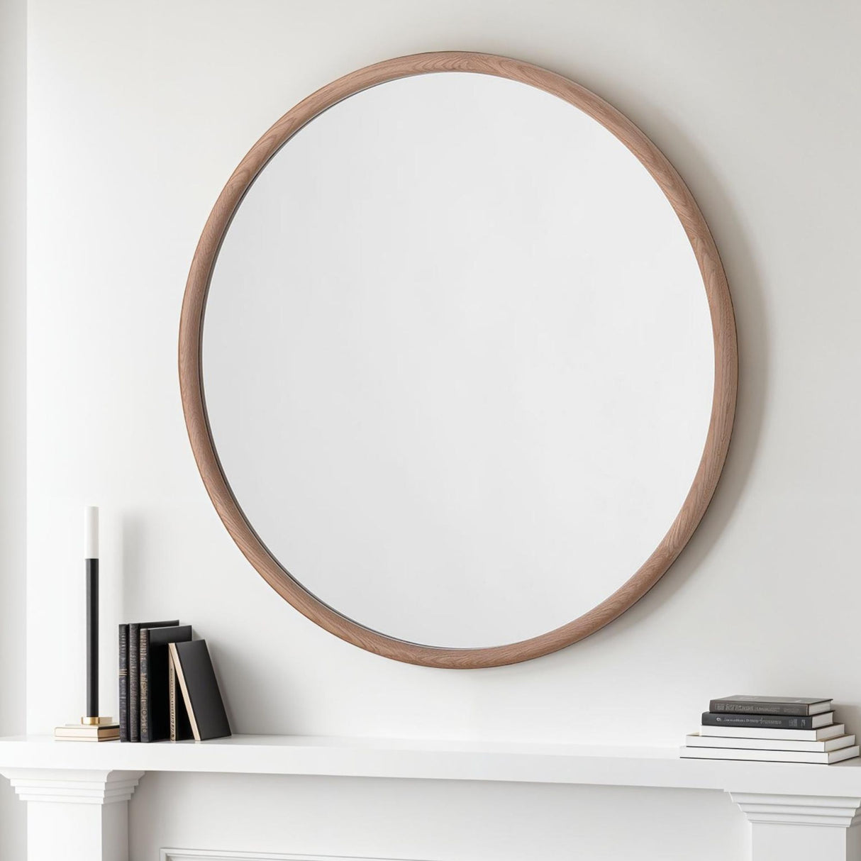 Round Oak Solid Wall Mirror