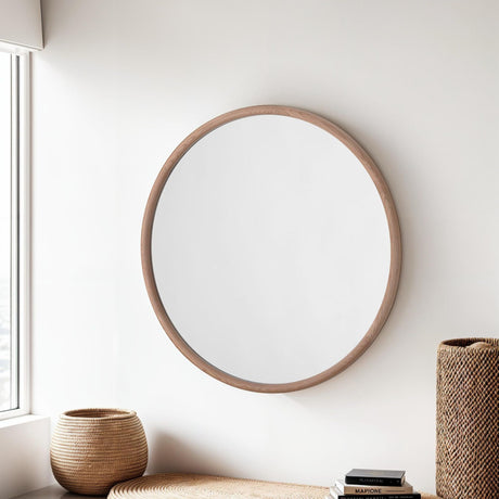 Round Oak Solid Wall Mirror