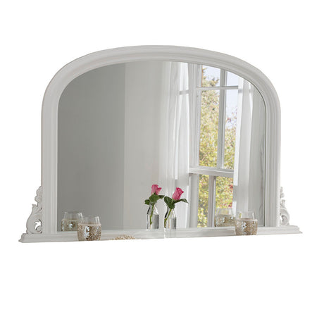 White arched overmantle mirror