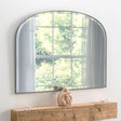 Image of minimal grey edge arched overmantle mirror