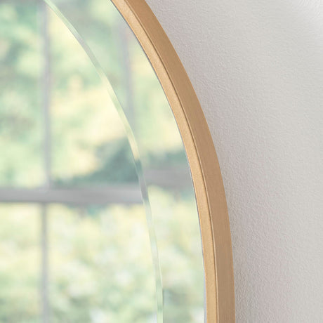 Image of minimal edge gold arched Overmantle mirror