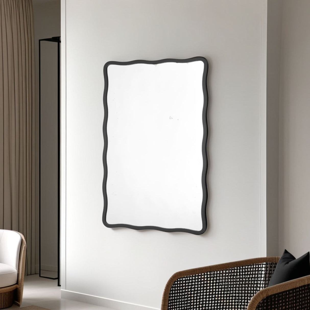 Scalloped Edge Black Rectangular Mirror