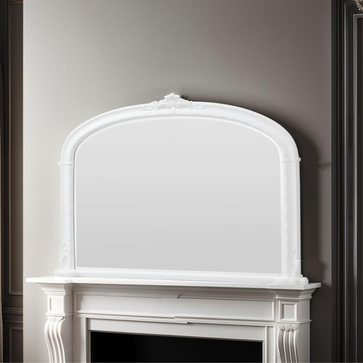 Victorian Overmantle Arched Bevelled Mirror White