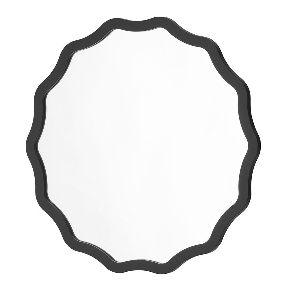 Scalloped edge round mirror in black