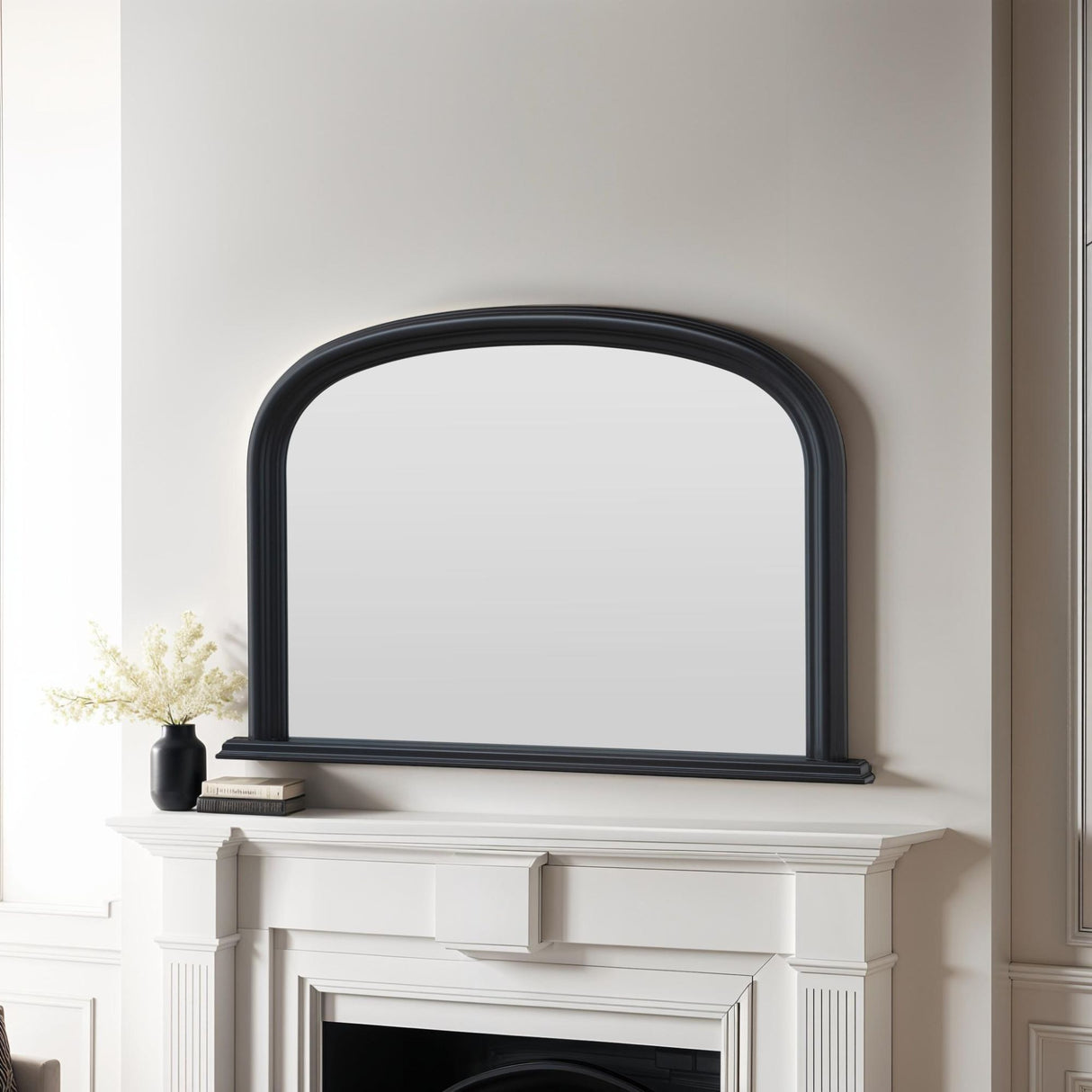 Arched Black Overmantle Mirror