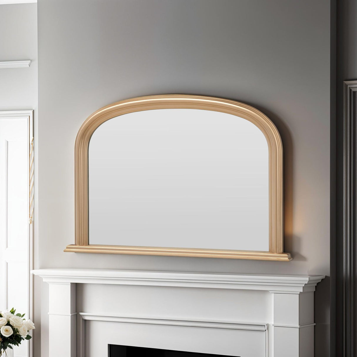 Arched Antique Gold Overmantle Mirror