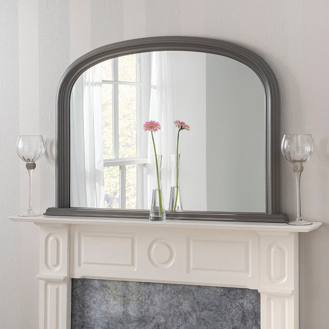 image of dark grey arched overmantle mirror