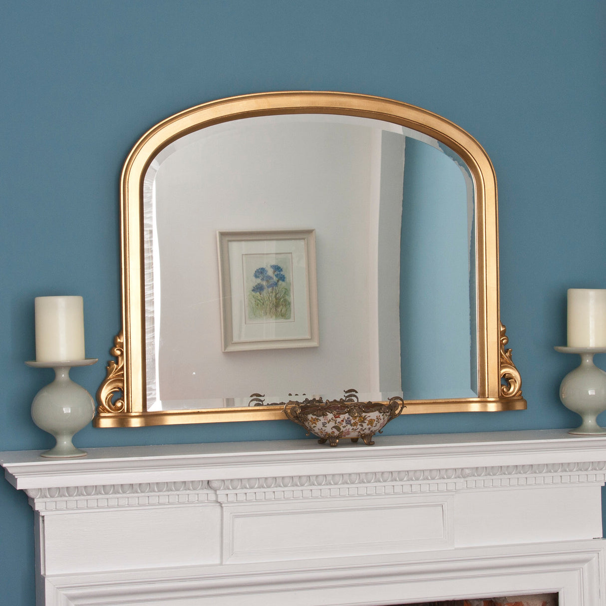 Image of Delphine Gold arched Overmantle Mirror