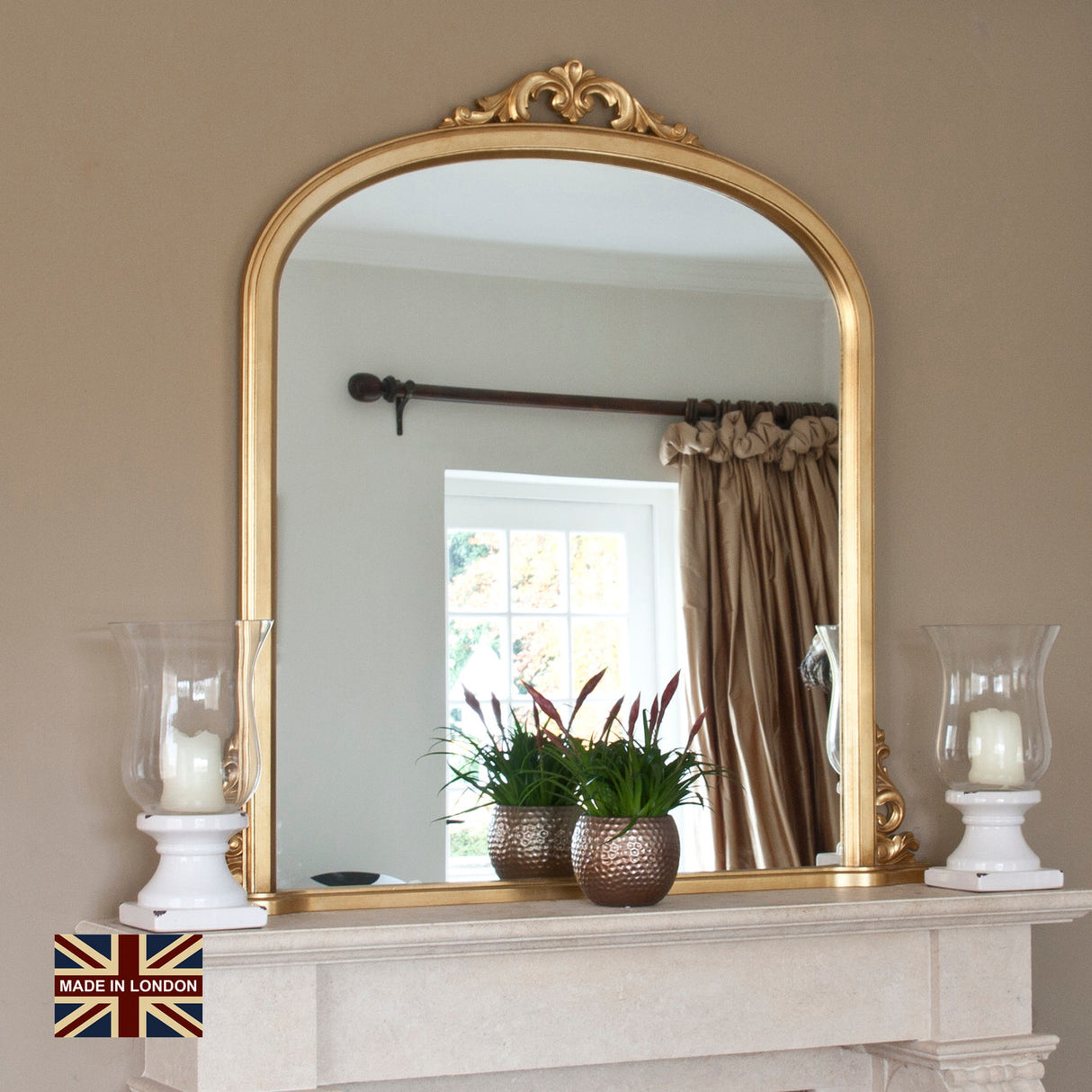 Image of Victoria Antiqued Gold Overmantle mirror