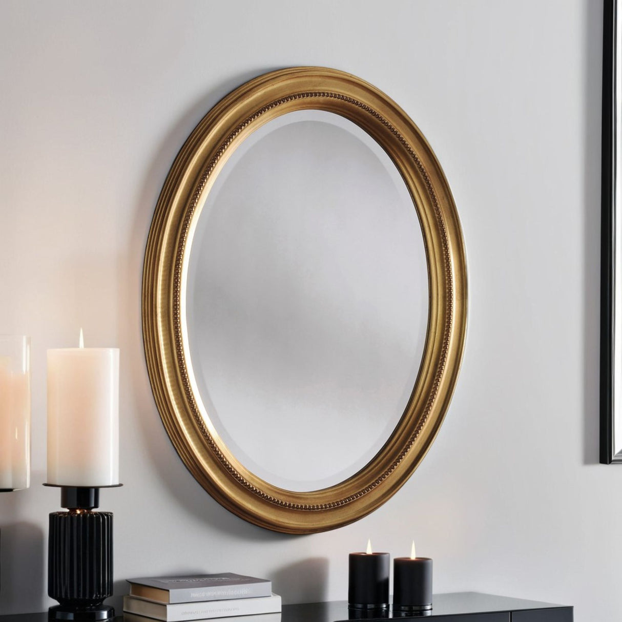 Beaded Gold Oval Mirror